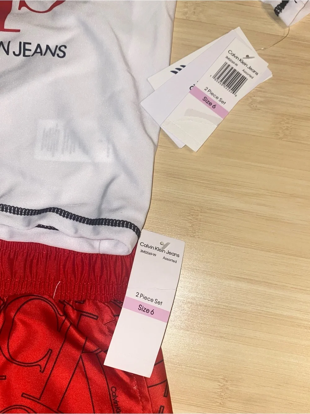 New Calvin Klein Boys Swim 2 piece Set Trunks Shirt Toddler Red White